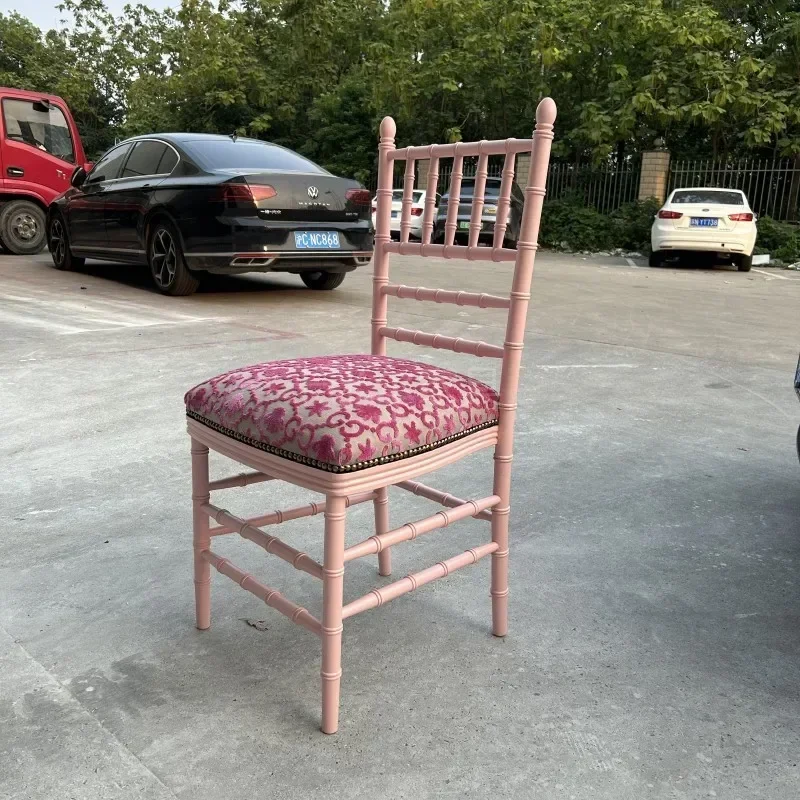 

French retro solid wood, black high-end, cream style, home bedroom dressing chair
