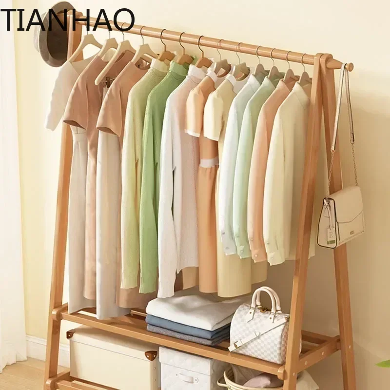 Cheap Floor Coat Stand Wooden Bedroom Hook Bag Hat Pants Decor Clothes Hanger Drying Space Saving Rack Para Ropa Room Furniture