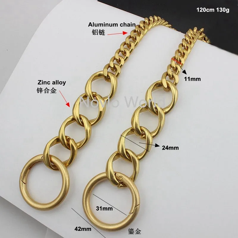 Cadena de Metal dorado satinado de 19MM y 15MM para mujer, llaveros de bolso, collar de aluminio, accesorios de bricolaje de repuesto, venta al por mayor