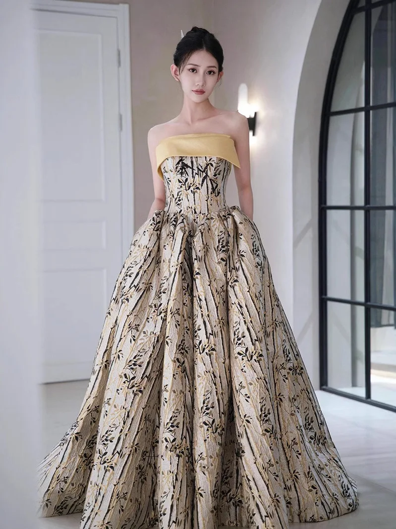 

Новинка 2025, свадебное платье, вечернее платье, художественная экзаменационная церемония, банкетное женское модное синтетическое волокно со средней талией Dr