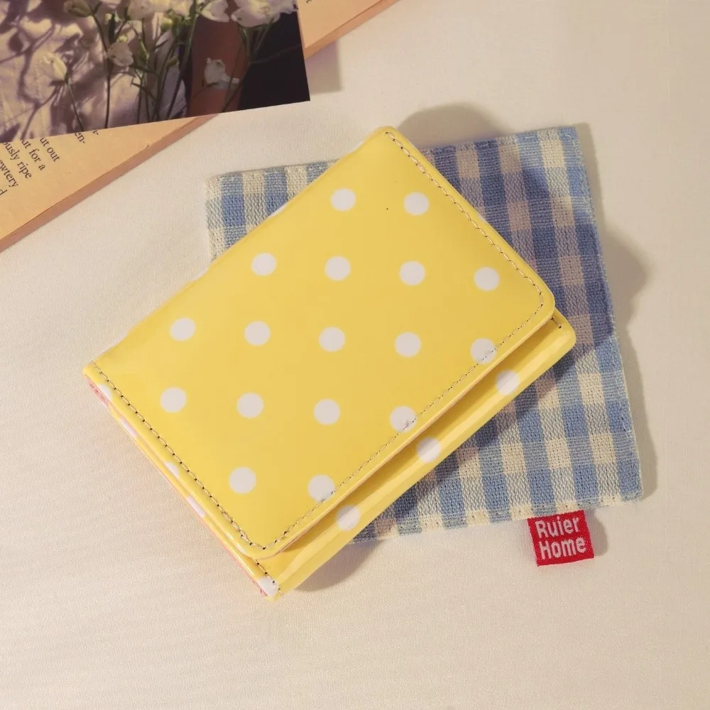 New Polka Dot Pattern Trifold Wallet Glossy PU Leather Multi-Pocket Coin Purse Short Wallet Women