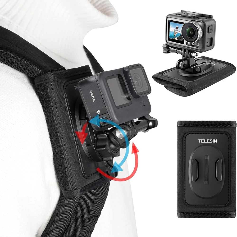 

TELESIN Backpack Mount Shoulder Strap Clip Holder w/ Quick Release Adapter Base for GoPro 13 12 11 10 9 8 Insta360 X5 X4 Ace Pro
