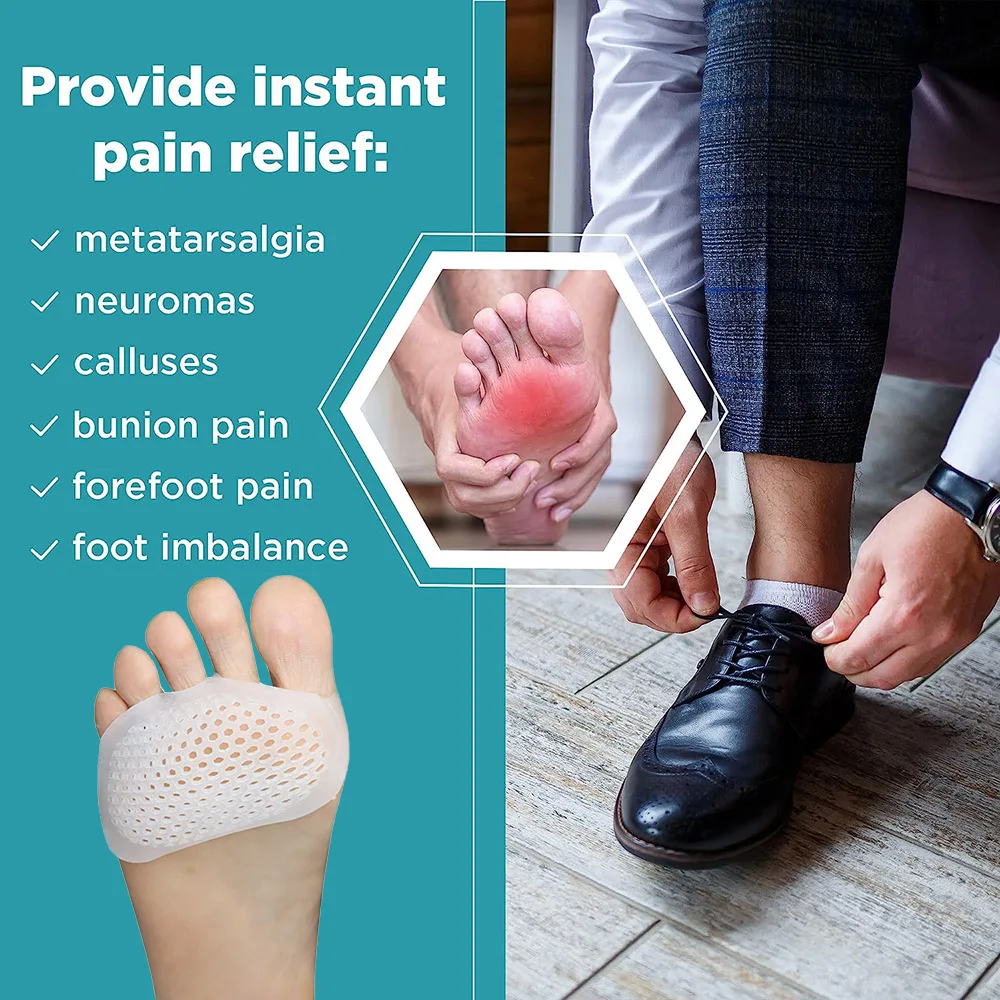 Pexmen 2Pcs Metatarsal Pads Ball of Foot Cushions Gel Forefoot Pad for Metatarsalgia Pain Relief Mortons Neuroma and Blisters