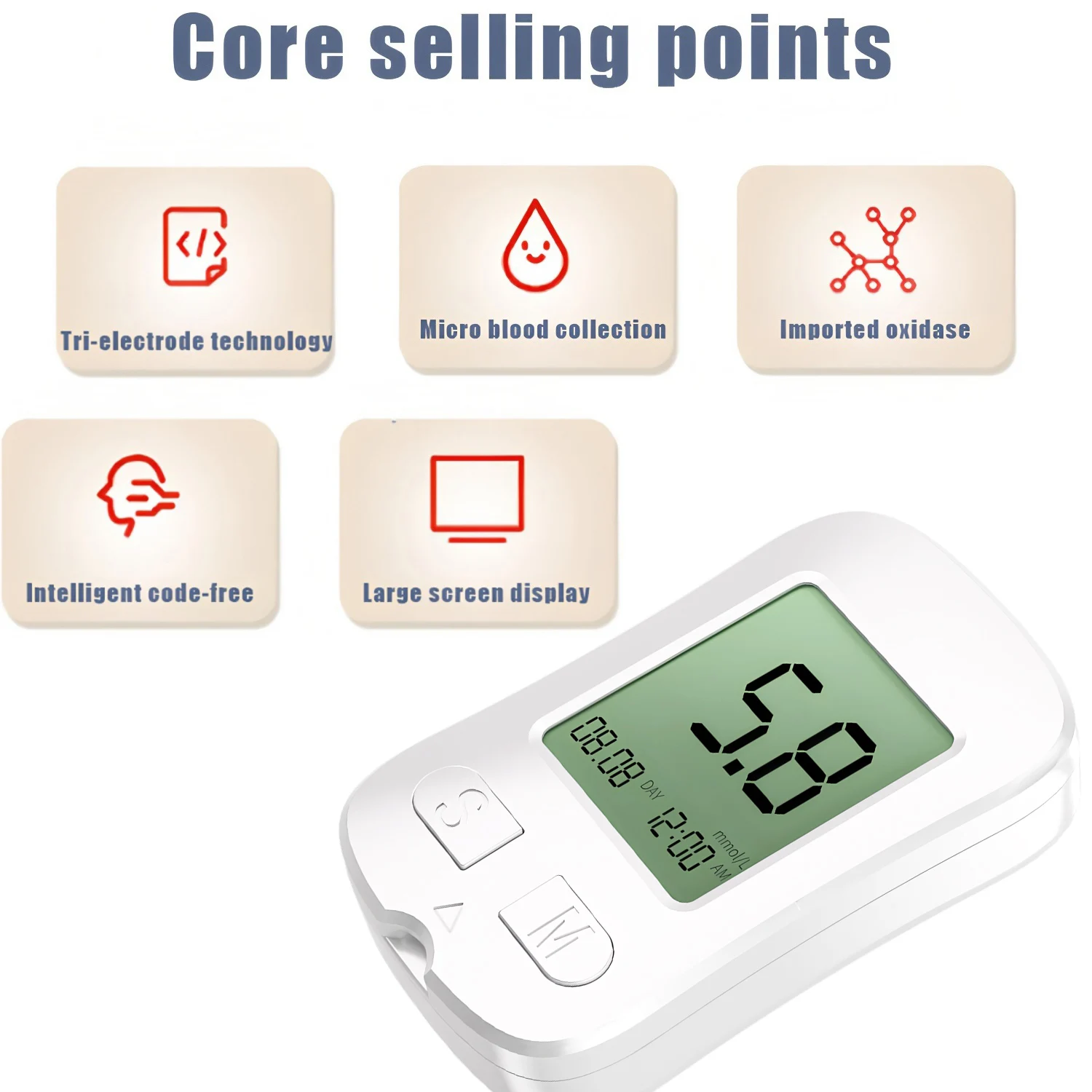 Glucómetro Médico, 50 Tiras Reactivas, Lancetas, Kit Medidor de Glucosa en Sangre, Monitor de Azúcar, Glucómetro para Diabetes