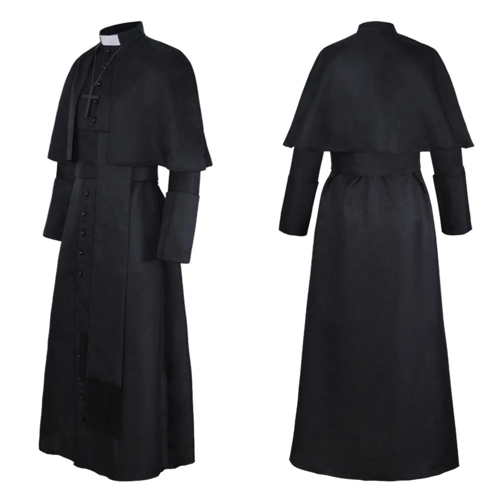 Renascimento medieval Cosplay Trajes, Sacerdote Retro, Igreja Católica, Religião Sacerdote Papal, Pregador em Massa Robe Sólido, Clero Pano