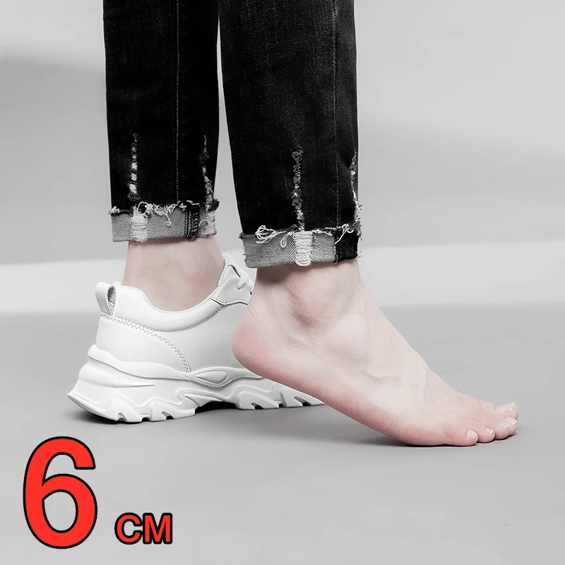 Man Light Comfortable Elevator Sports Shoes 6cm Height Increasing Sneakers Genuine Cowhide Hidden Heels Lift Casual Shoes for un