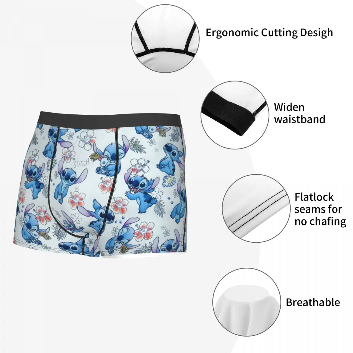 Custom Stitch Pattern Underwear Men Stretch Cute Kawaii Boxer Briefs Shorts Panties Soft Underpants For Male