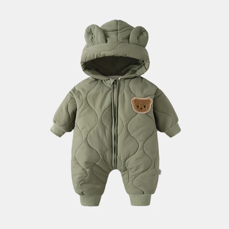 2024 Winter Baby Clothing Fur Lining Warm Thick Toddler Girl\'s Boy\'s Rompers Cartoon Bear Infant Jumpsuit Newborn Overalls