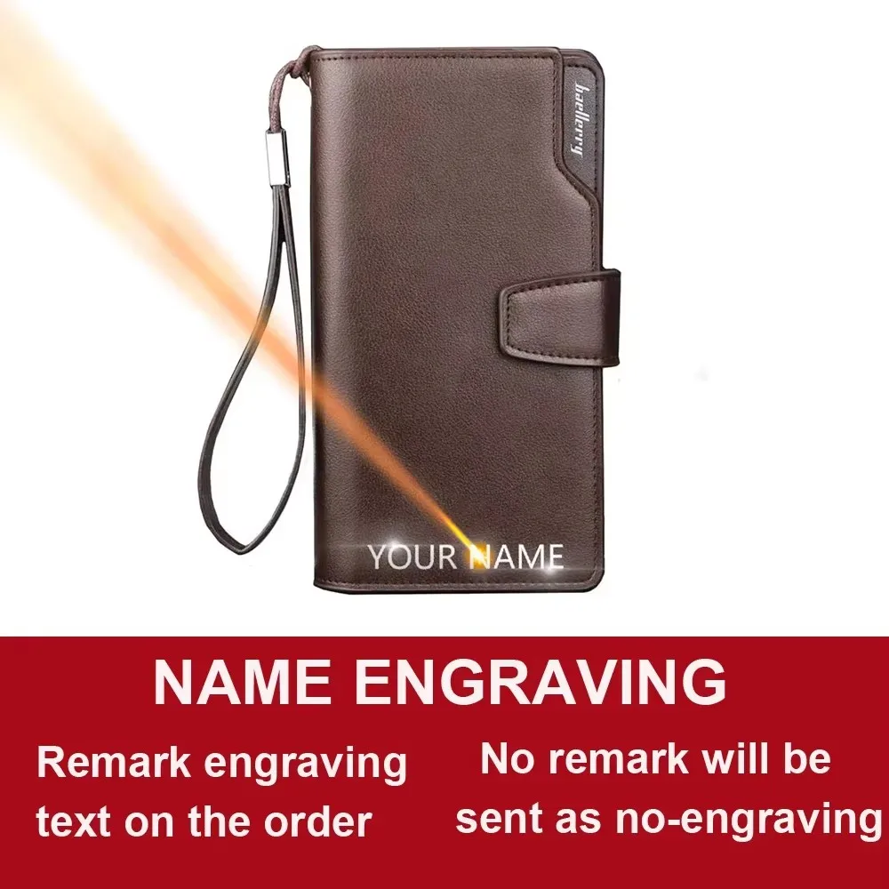 Customized Name Long Men Wallet Premium PU Leather Large Capacity Handbags with Zipper Credit Card Holder Coin Pocket Male Purse