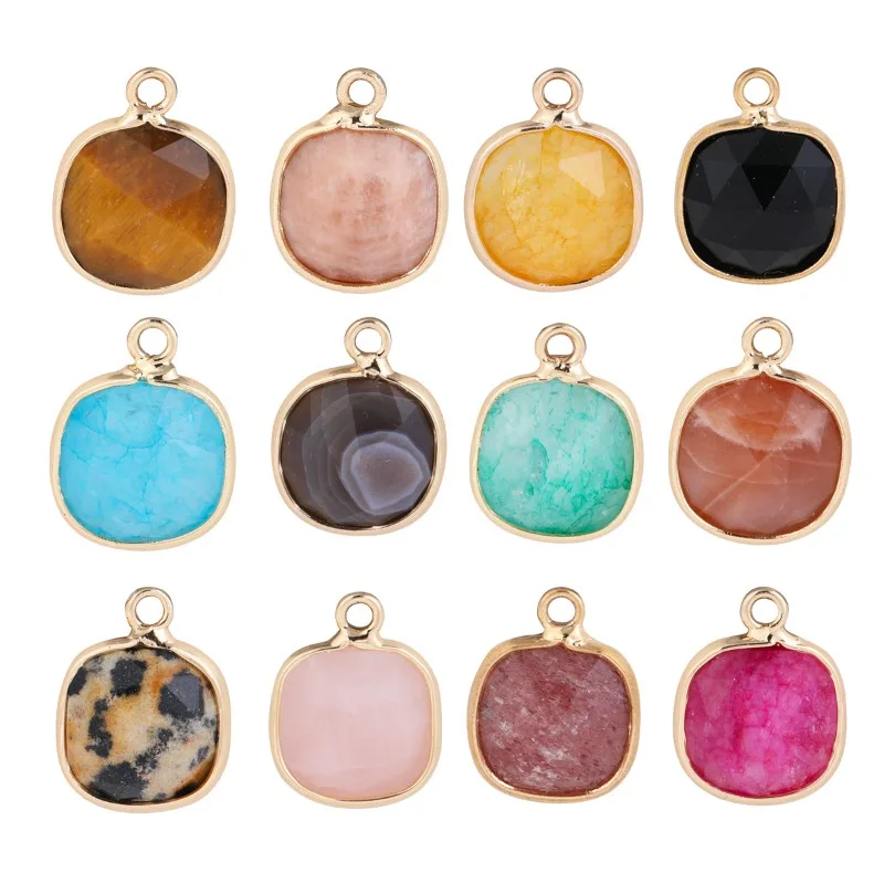 10pcs Square Small Tiny Natural Lapis Quartz Gem Stone Slice Pendant Charm for Jewelry Making Necklace Earring Diy 11X15mm