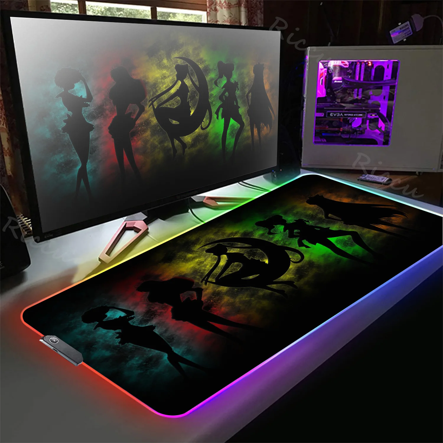 

RGB Sailor Moon Colorful glow LED Light mat Lighting Mousepad machinery keyboard Accessories Tablemat kawaii mouse pad