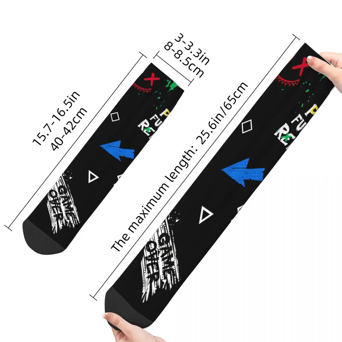 Men's Socks Game Over Play Cartoon Game Pads Repeat Ornament Vintage Cross Crucifixion Harajuku Crazy Crew Sock Gift Pattern