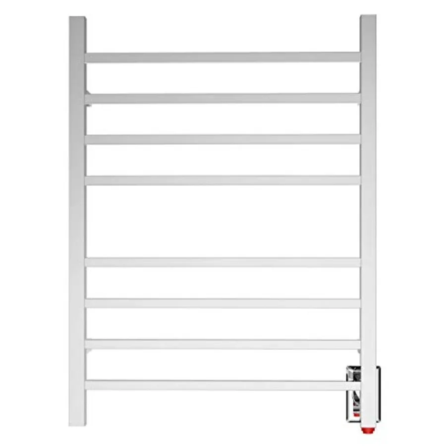 

Bathroom wall-mounted heated towel warmer rack in mirror-polished stainless steel with hardwired/plug-in electric heating for f