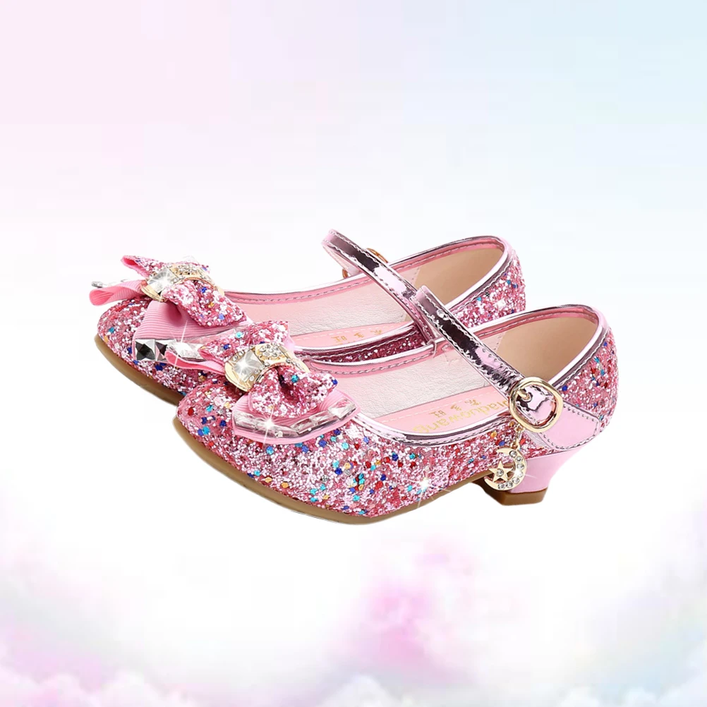 

Sequin Upper Single Shoe Princess Shoes Girl Girls' Baby School for Kids Heels Bow Tie