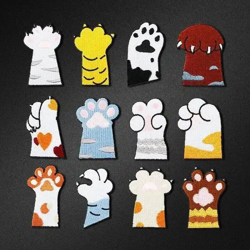 Cartoon Cat Dog Paw  Embroidery patches Child Clothing Chapter Badge Accessories DIY Patches On Clothes Iron On Stickers