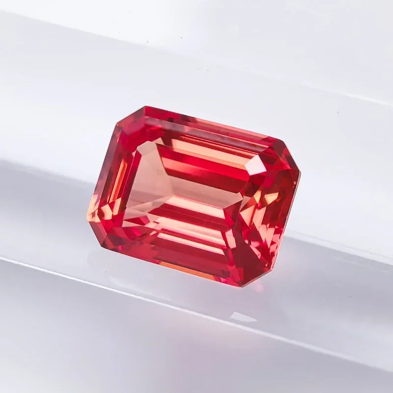 Lab Grown Sapphire Sunset Red Color Emerald Cut VVS1 Selectable AGL Certificate Gemstone Charms DIY Jewelry Making Materials