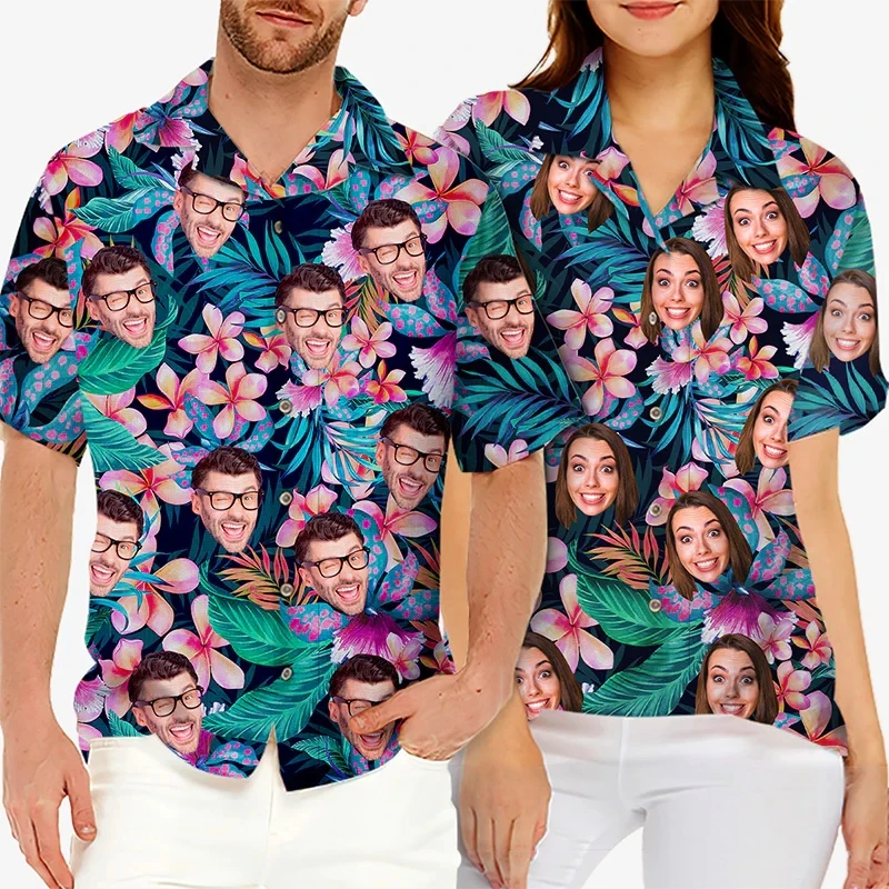 Full Print Custom Photo Hawaii Shirts Family Personalized Custom Face Unisex Hawaiian Beach Shirt Gift For Family Members