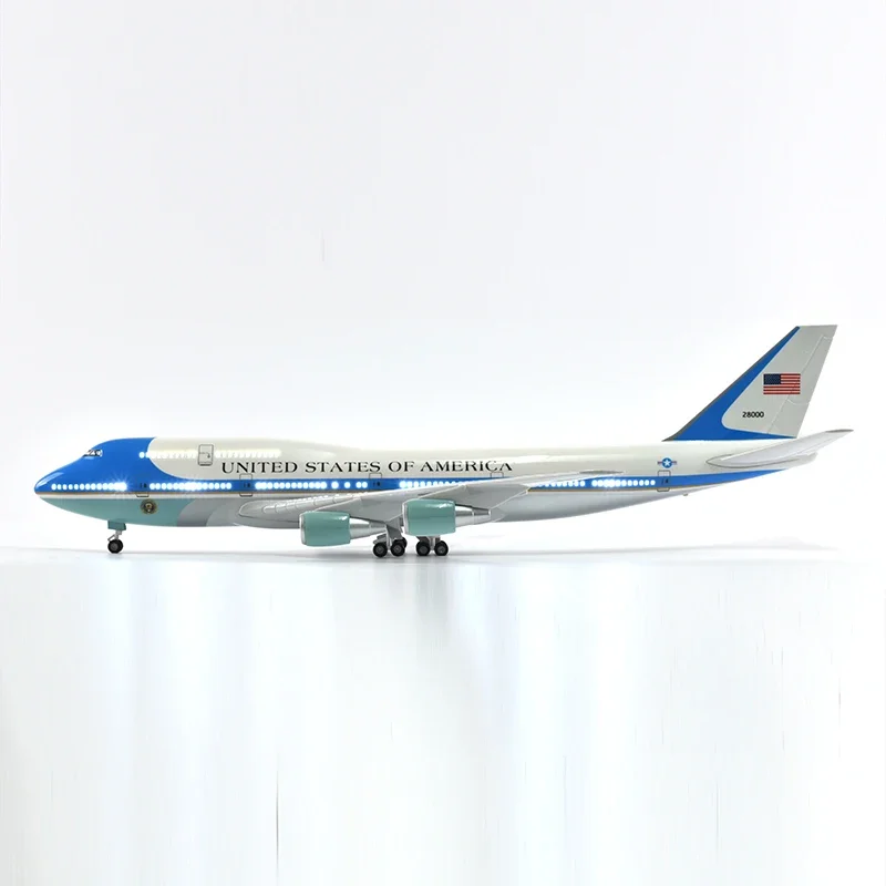 Air Force One B747 vliegtuigmodel schaal 1:150 18,5 inch lengte speelgoedvliegtuigen voor kinderen met LED-verlichting sterk gesimuleerde hars