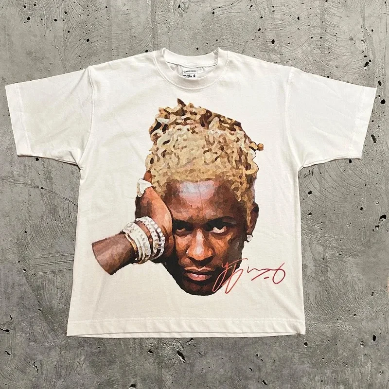 American Trendy Hip Hop Street Style T-Shirt Unisex Celebrity Portrait Print Tee Kanye Photo Top Plus Size Clothing Adult/Kids