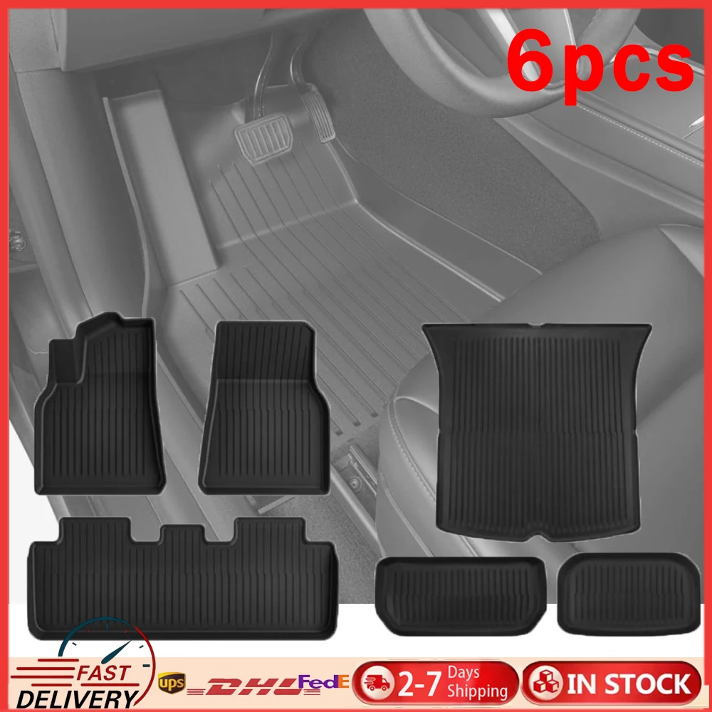 

All-Weather TPE Car Floor Mats For Tesla Model Y 2021-2024 Luggage Mat Set Four Seasons Waterproof Anti-slip Trunk Mat 6PCS