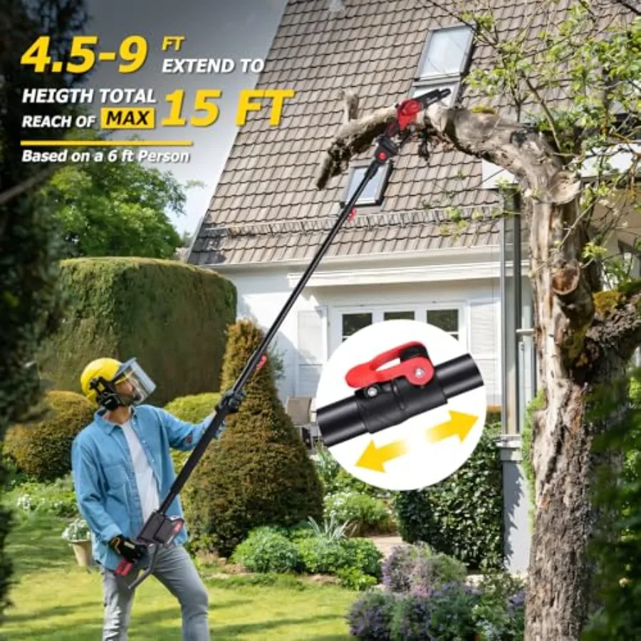 2-IN-1 Cordless Pole Saw and Mini Chainsaw with 8-Inch Brushless Electric Motor for Efficient Tree Trimming Features Auto Oilin