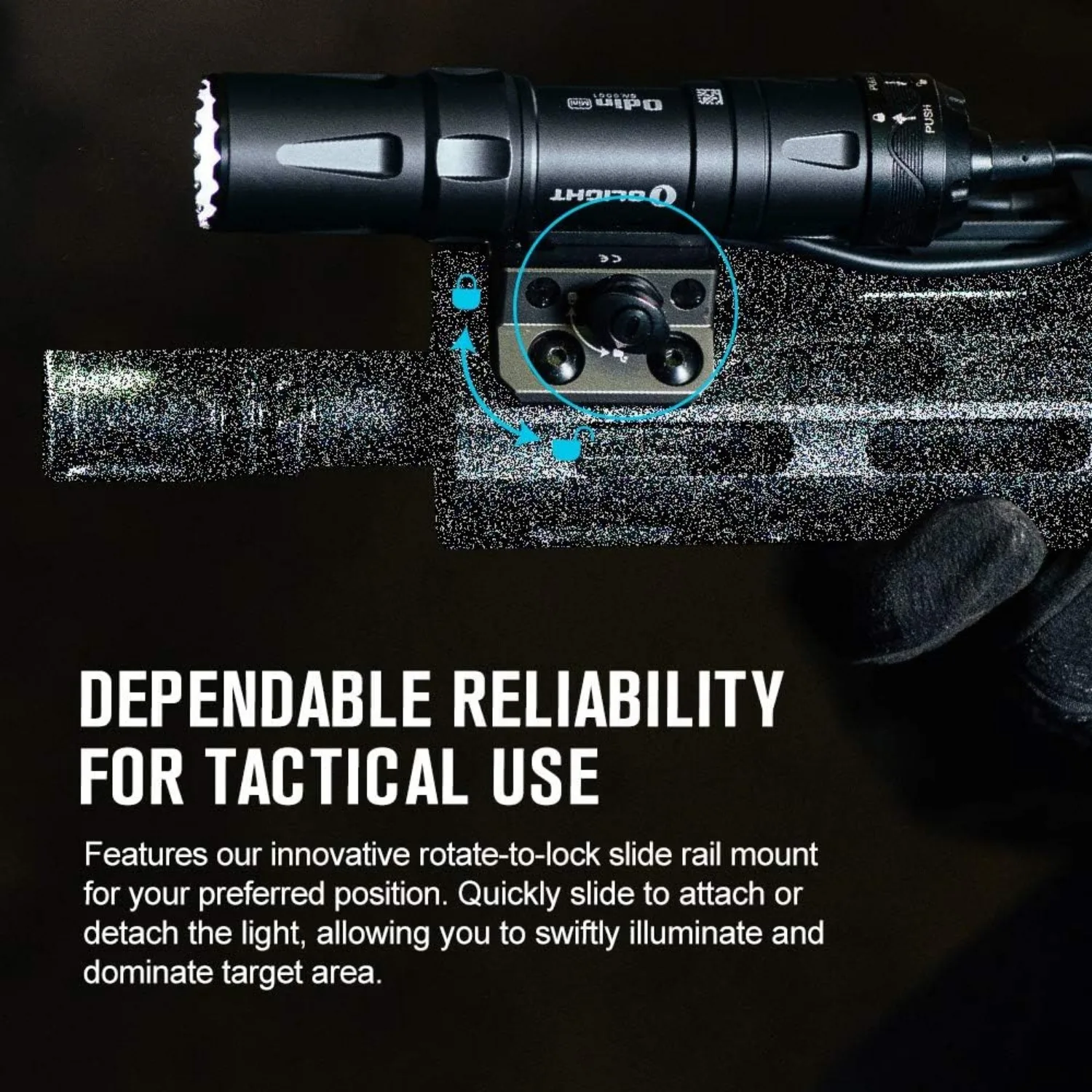 OLIGHT Odin Mini 1250 Lm 240m Ultra Compact Rechargeable Mlok-Mount Weaponlight, Removable Slide Rail Mount and Remote Switch