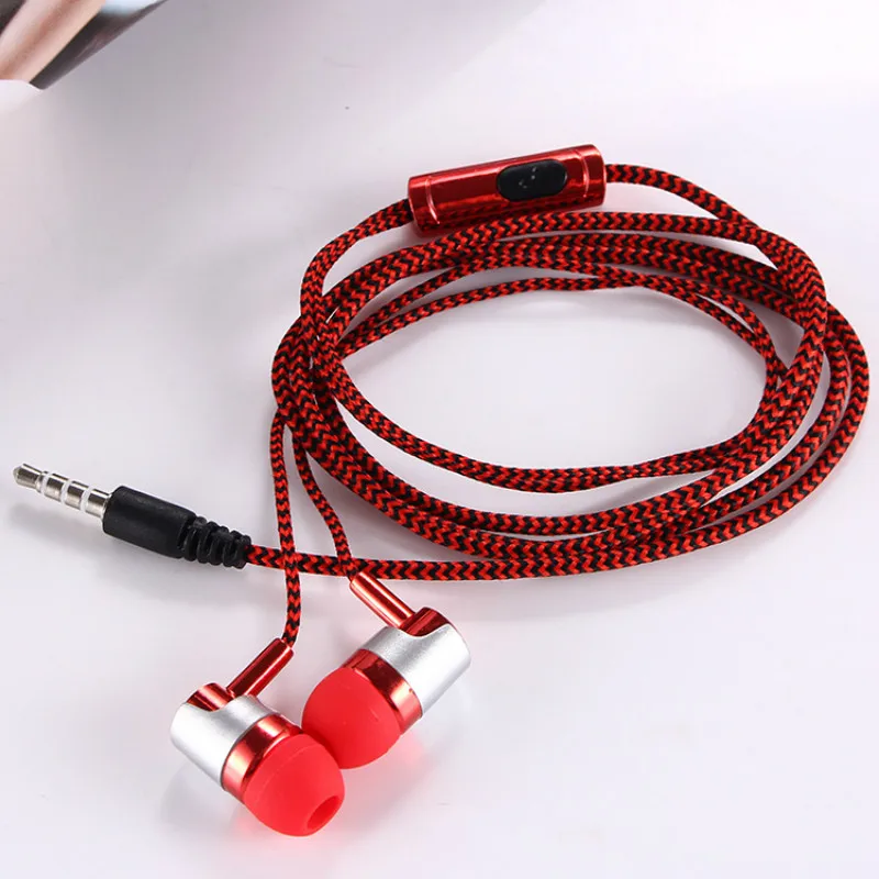 H-169 3.5mm MP3 MP4 Wiring Subwoofer Braided Cord, Universal Music Headphones with Wheat Wire Control(red)