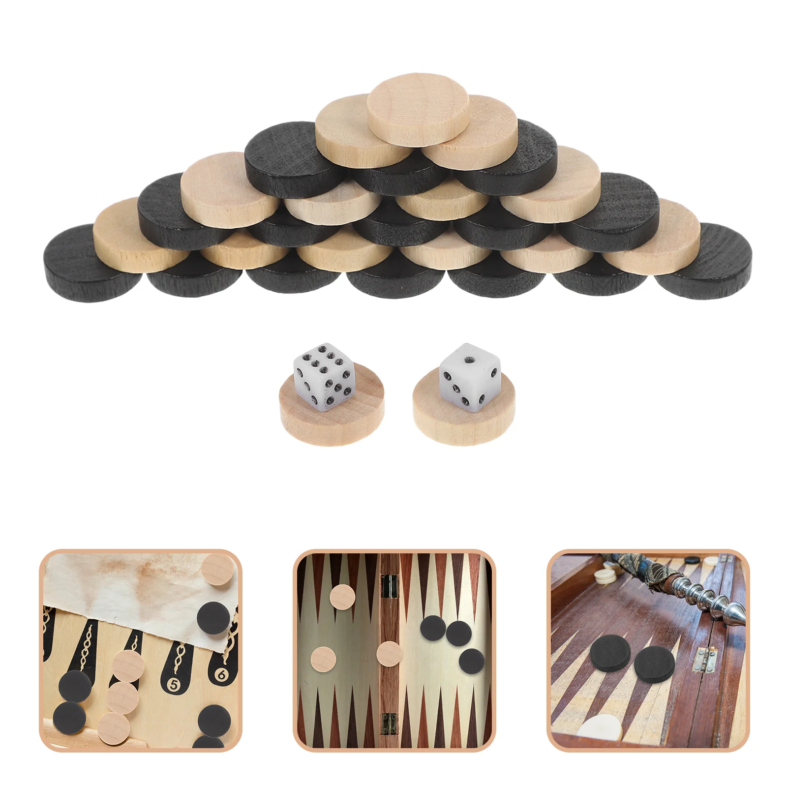 

Wooden Backgammon Chips Checkers Board Game Pieces Draughts Replacement Pieces Dices Chess Flying