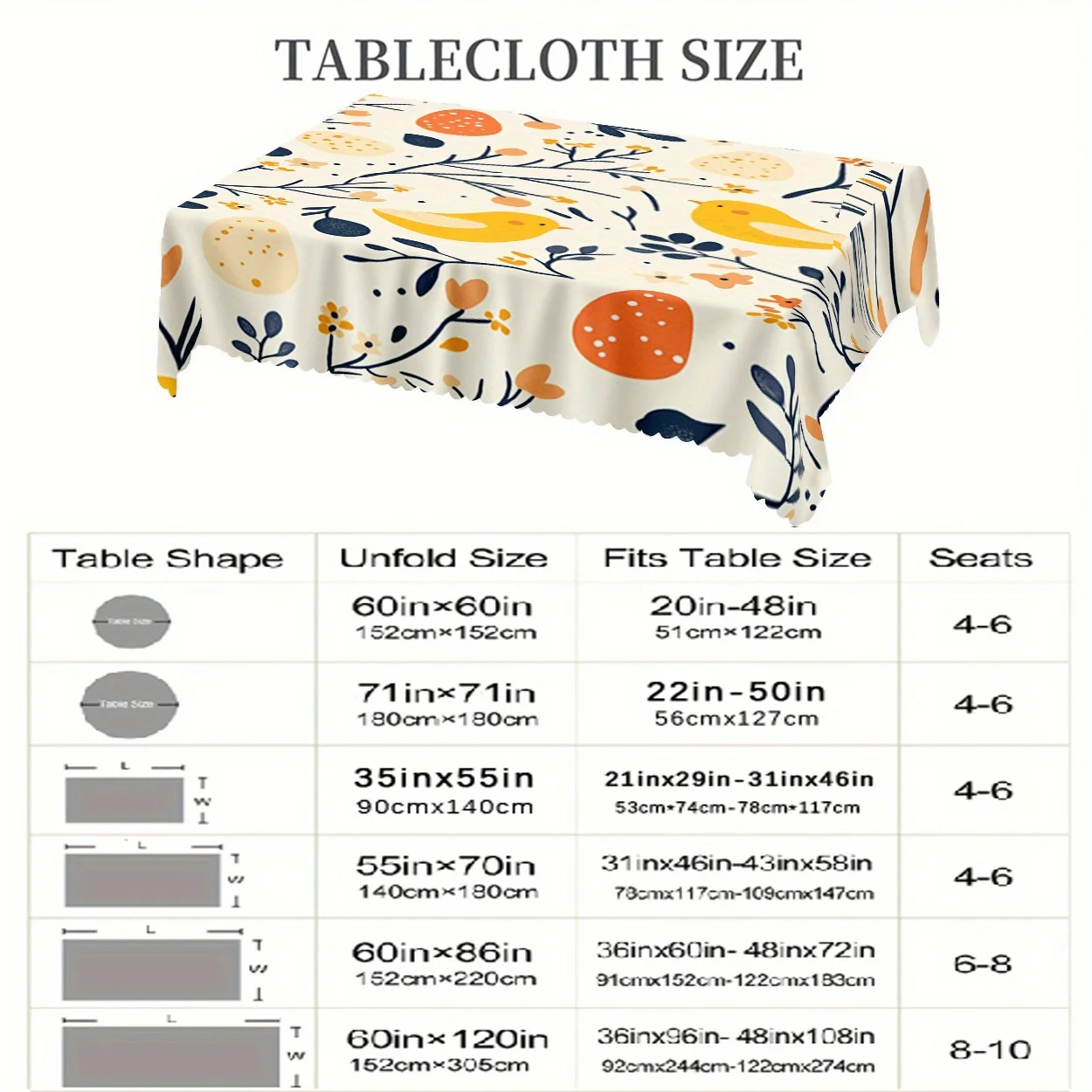 A complexly packaged tablecloth with digital printed floral design made of polyester material.