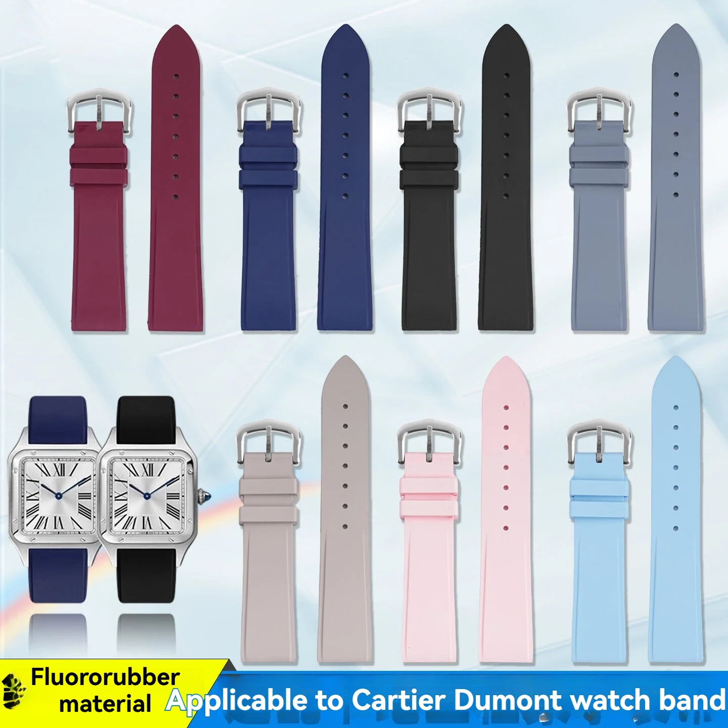 Cartier Santos Dumont Ladies Watch Strap 17.5mm – Fluorine Rubber Dustproof Bracelet, Quick Release Pin Buckle, Replacement Band