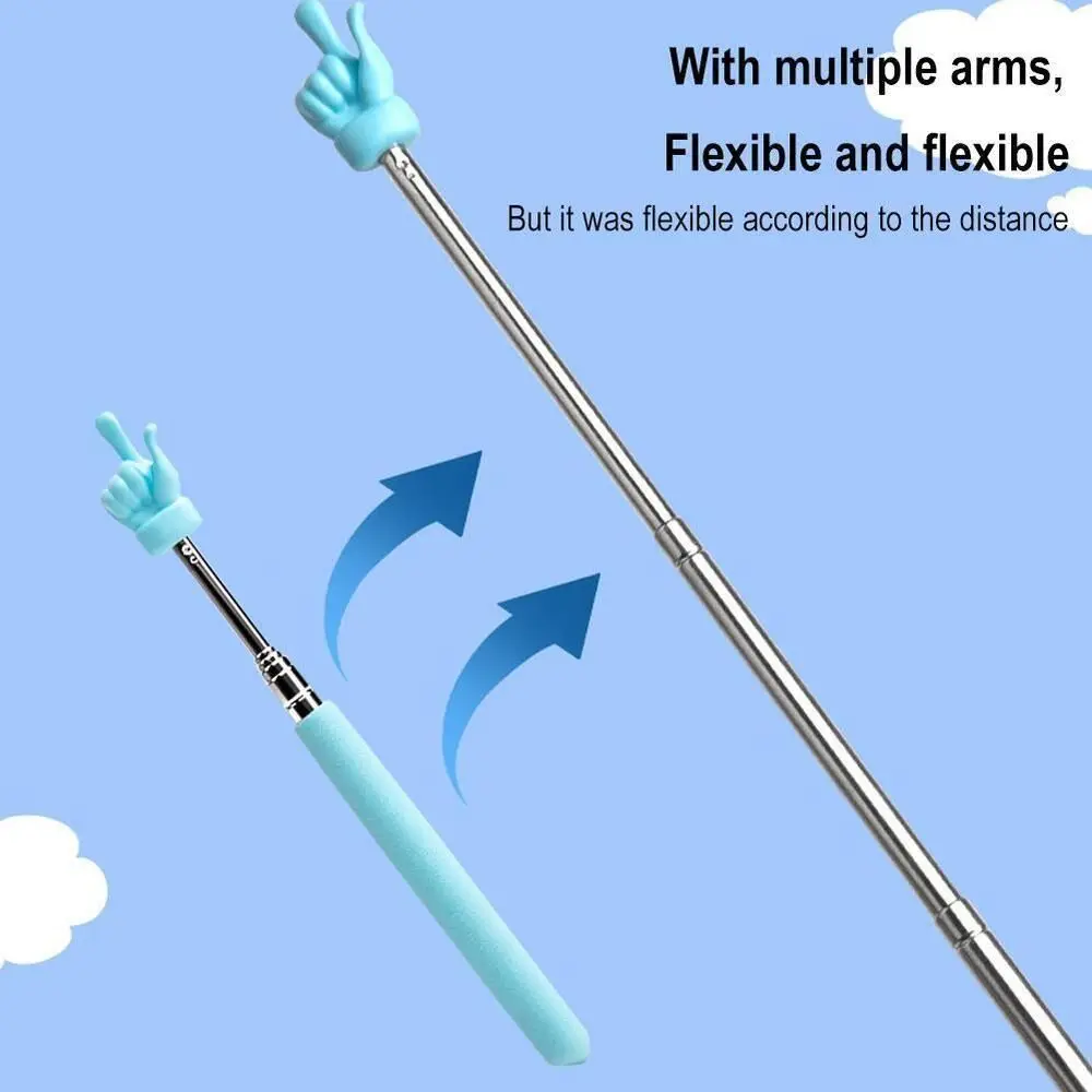 Retractable Teaching Stick Finger Design Whiteboard Pointer Handheld Presenter Finger Reading Sticks Stainless Steel Telescopic