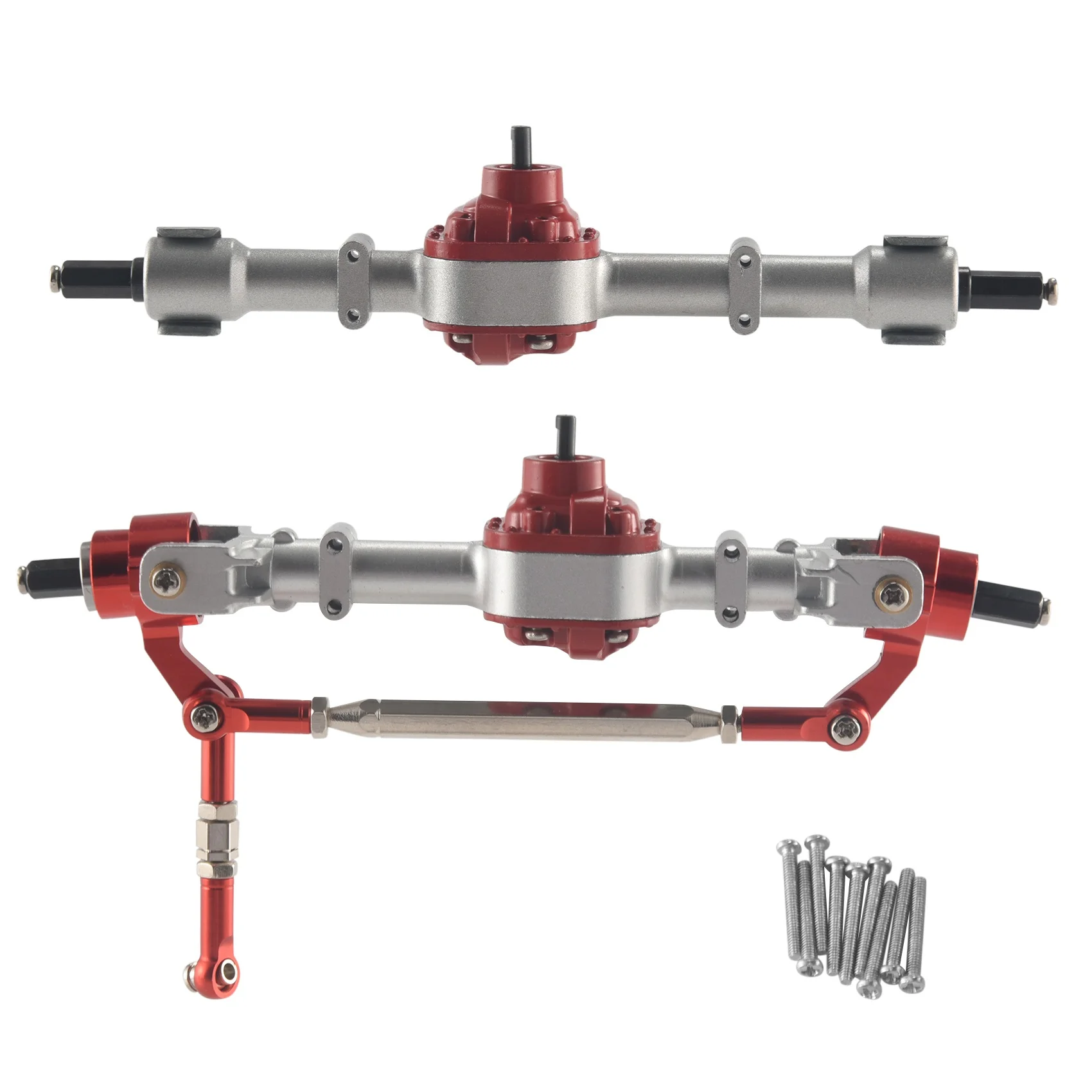 Eixo dianteiro e traseiro completo para carro RC, peças de atualização de prata, MN D90, D91, D96, D99S, MN90, MN96, MN99, MN99S, 1/12