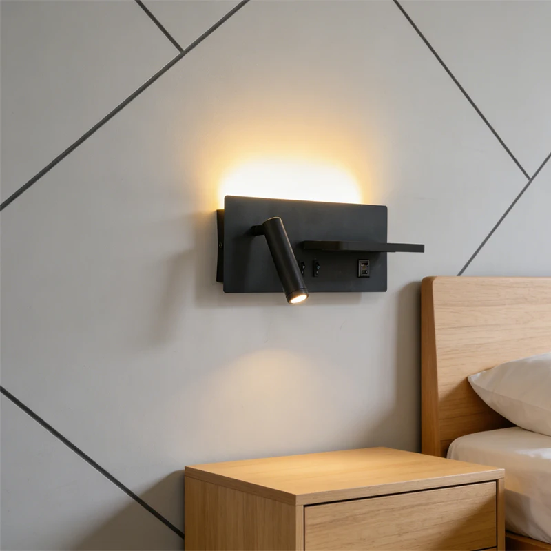 Wireless Charging Wall Light Sleek Black Modern Wall Sconce Corridor Home Decor Adjustable Spotlight for Bedroom Living Room