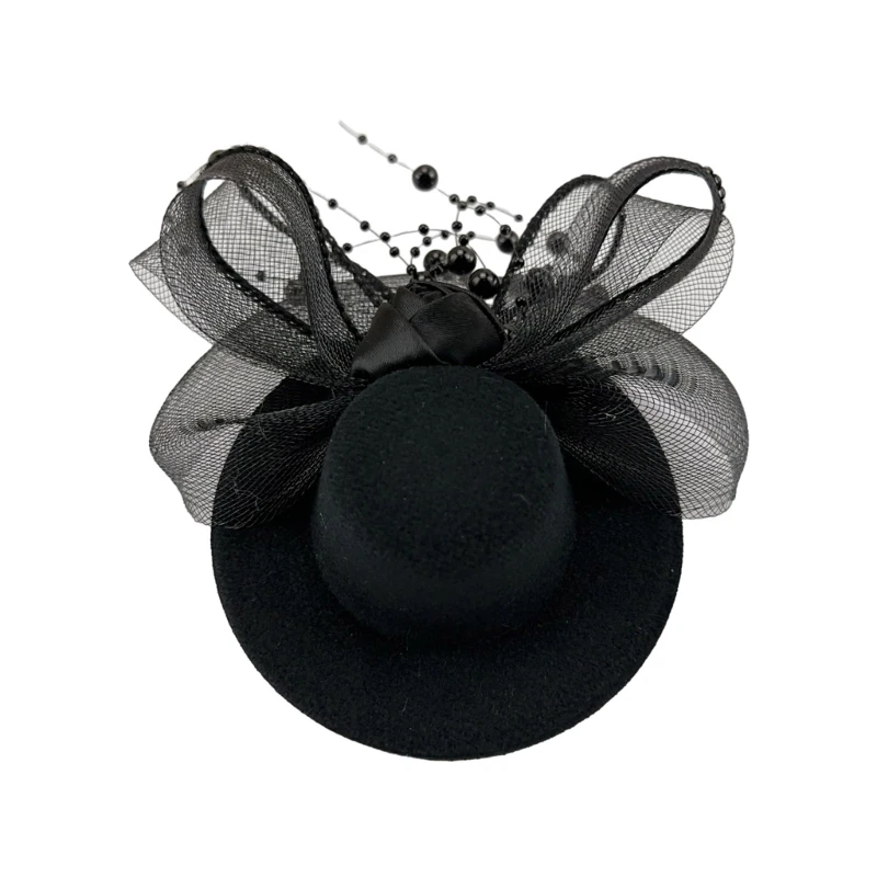 1920s Yarn Top Hat Shape Hairpins Bride Hair Clip Yarn Hat Headdress Y2k Style Hair Clip for Halloween Cosplay Party