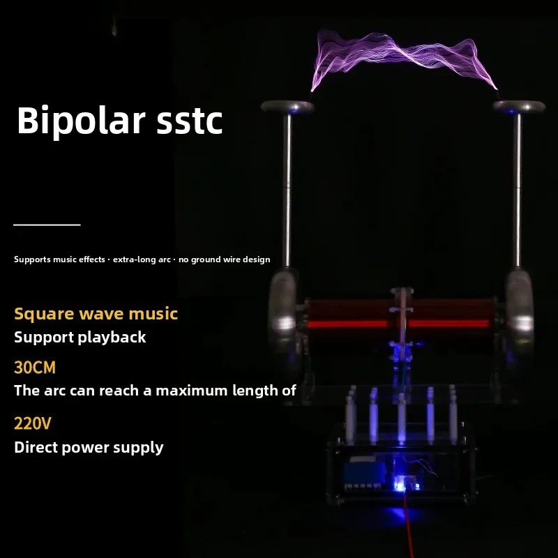 Dual Bipolar Tesla Coil SSTC Lightning Arc Model High Tech Gadget for Desk