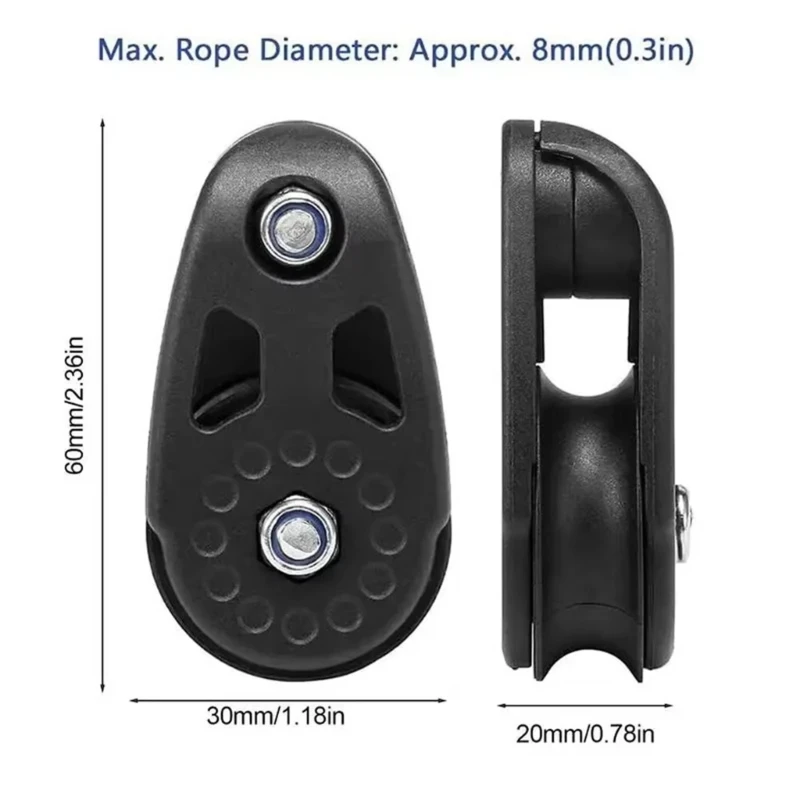 카약 플라스틱 도르래 블록 시브 도르래 롤러 부드러운 스티어링 휠 카약 카누 보트 용 나일론 로프 해양 하드웨어