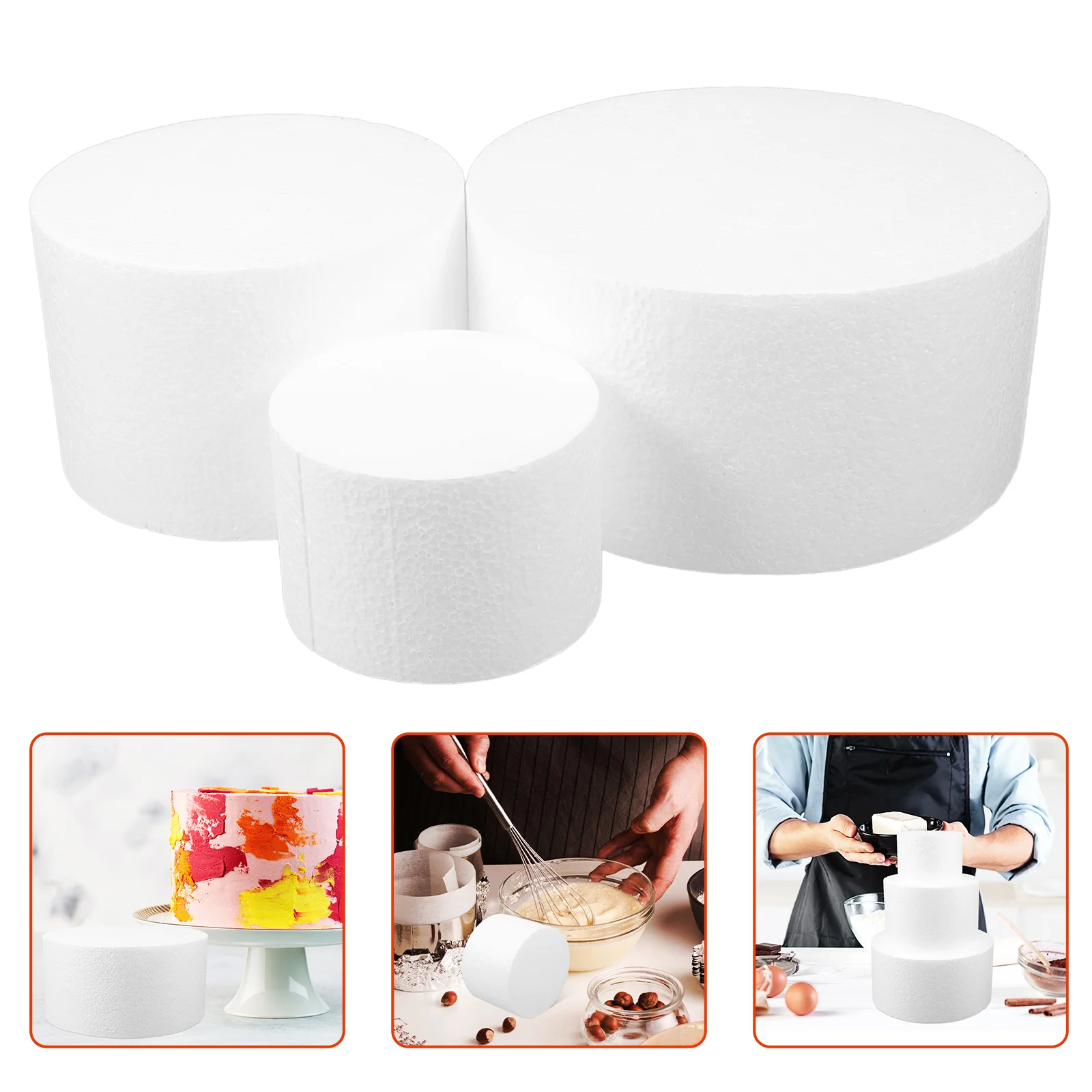 3 Pcs Foam Cake Model Painting Tool Bakery Prop Round Bottom Fake Foams Decorating Models Baking Supplies Props