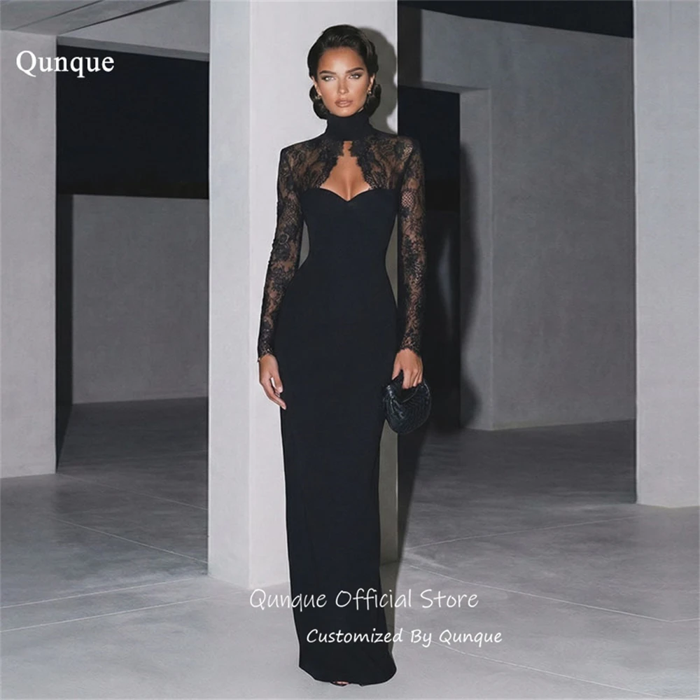 

Черное атласное вечернее платье Qunque с вырезами, ручной работы, элегантное, с открытой спиной, иллюзионное, на заказ