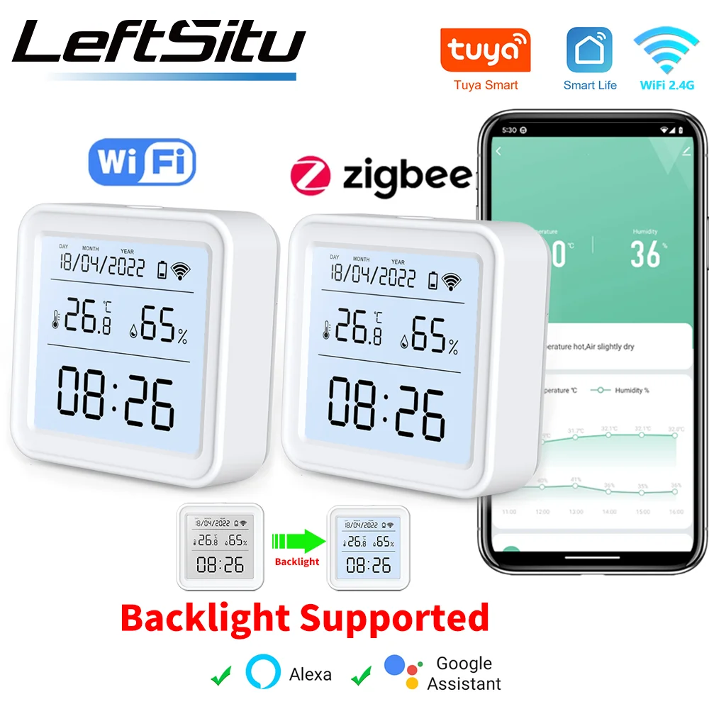 Tuya Zigbee WiFi Temperature Humidity Sensor Hygrometer Thermometer Detector Smart Life Remote Control Support Alexa Google Home