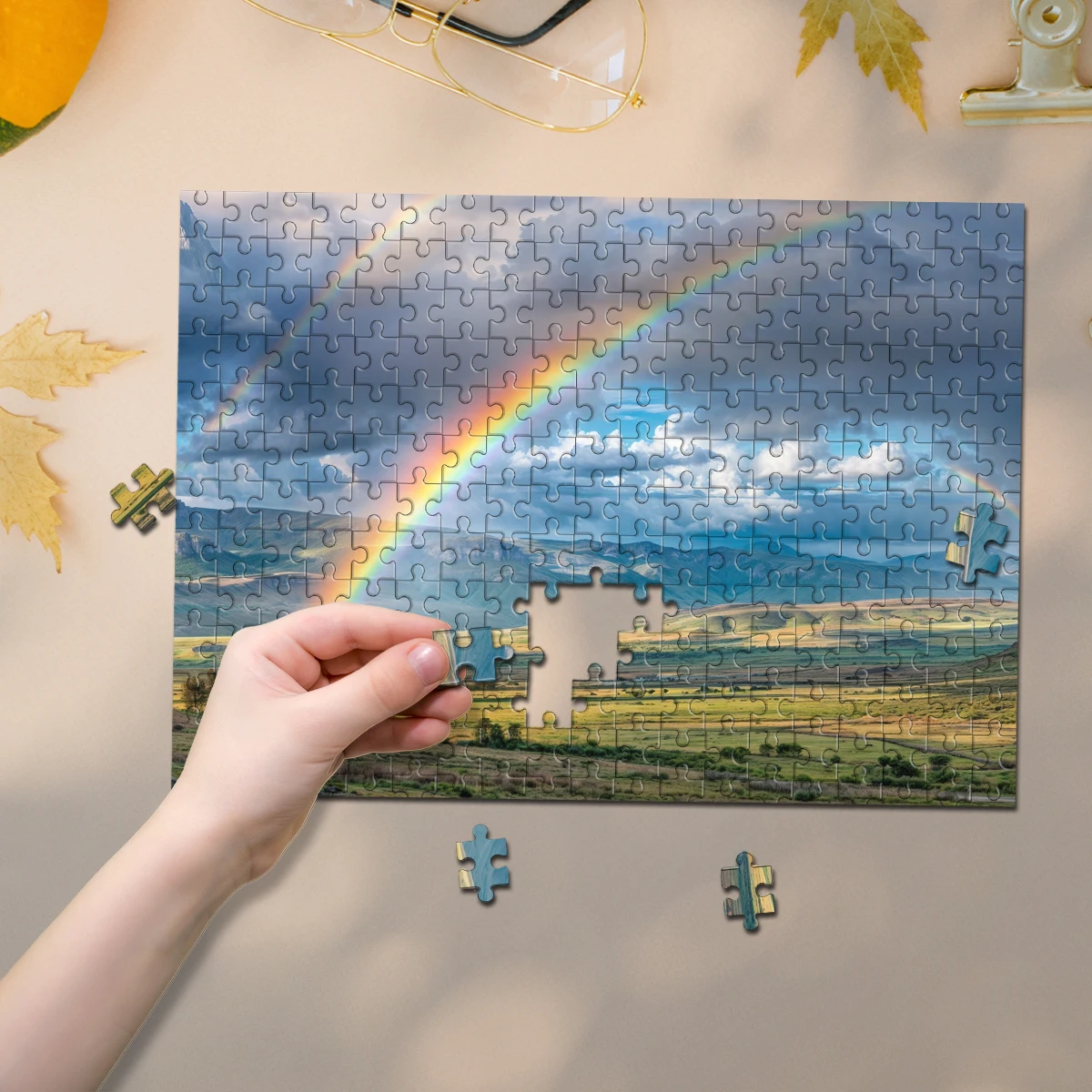 35/300/500/1000 Stück Personalisiertes Foto-Puzzle Landschaftsfoto Lernspielzeug Holzpuzzle