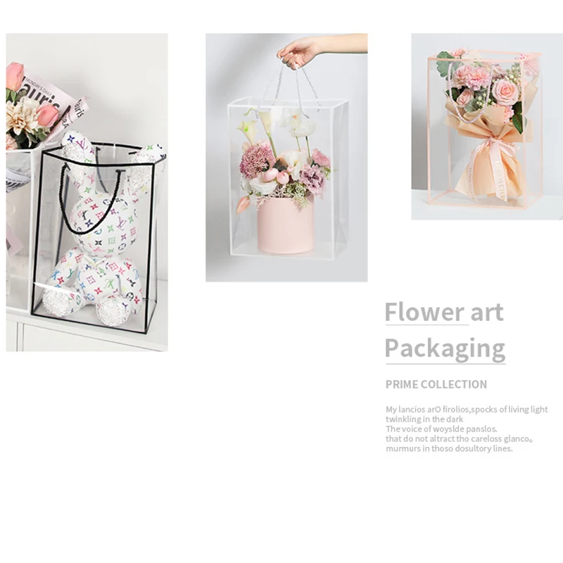 Flower Packing Box Transparent PVC Flower Bouquet Bagging Florist Decoration Long Tote Clear Bag Collocation Packaging Bag