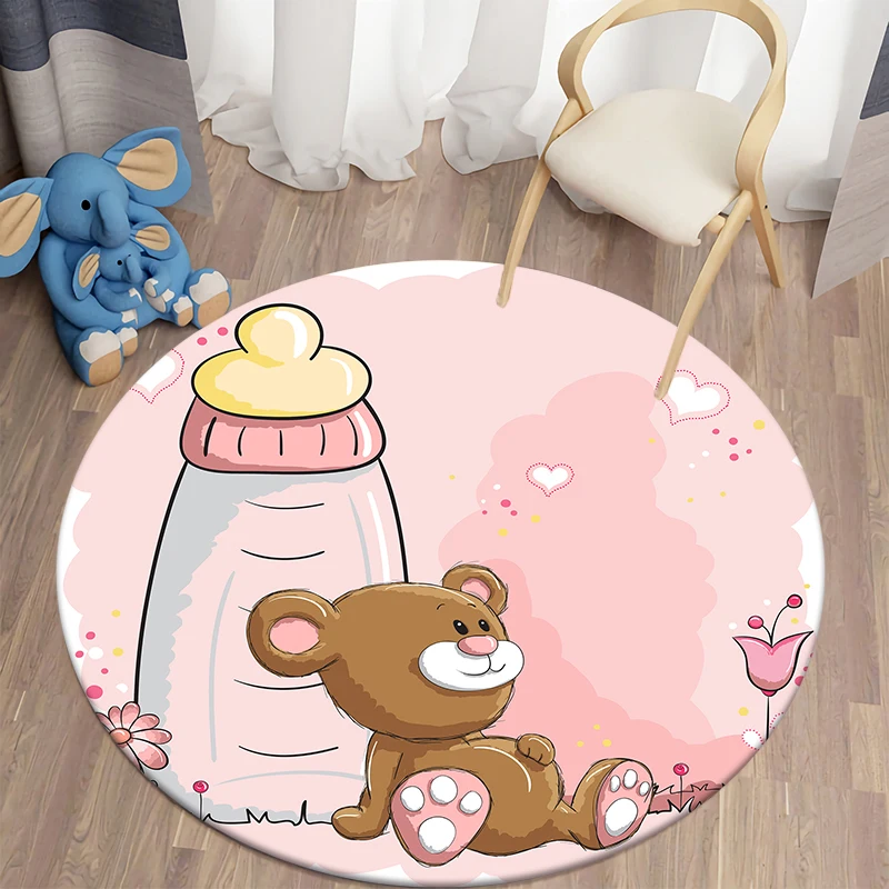 Cartoon Cute Bear Round Carpet for Living Room Rugs Bath Mat for Children Room Mats Bedroom Carpets Baby Kids Room Home Decor