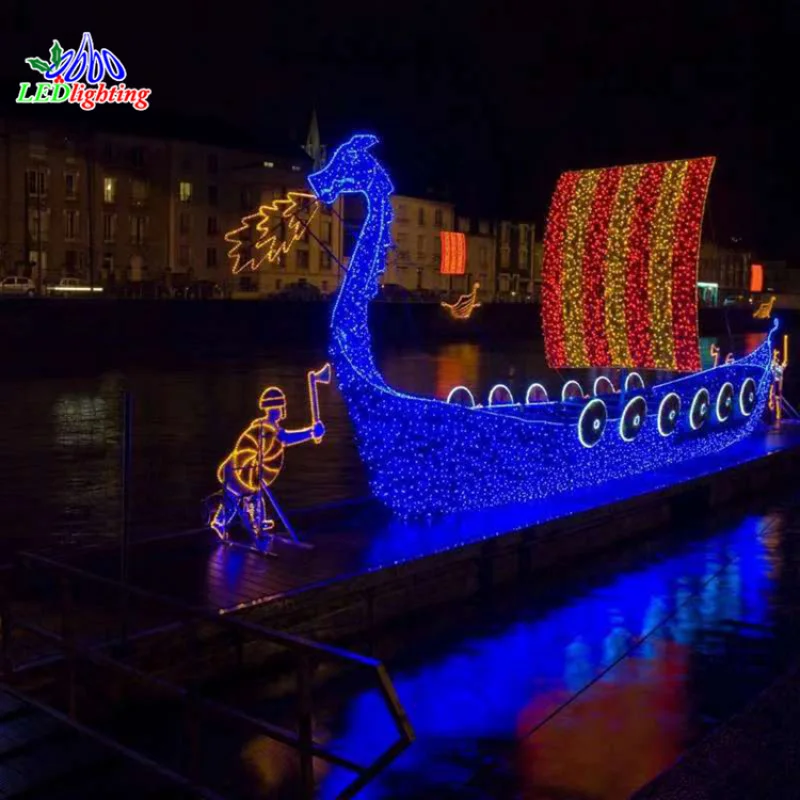 custom.Playground Holiday Decoration Lighted up 3D LED Large Boat Ship Bus Train Motif Light