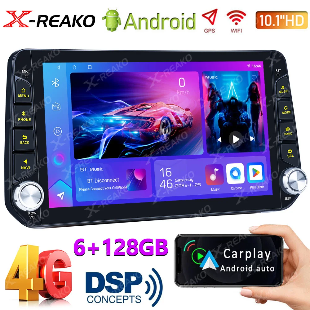 

X-REAKO 2 Din 6+128GB Car Radio 10 inch Universal Multimedia Video Player Android Head Unit Stereo 4G Wireless Carplay Auto