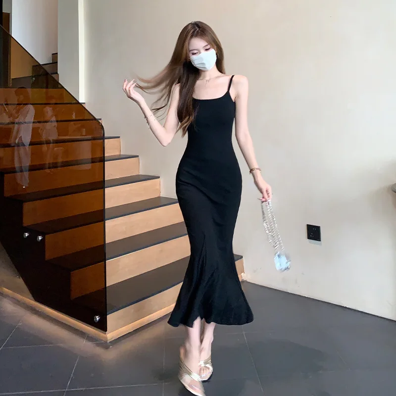 

2024 Summer New Women's Suspended Dress Commuter Casual Slim Fit Wrap Hip Dress