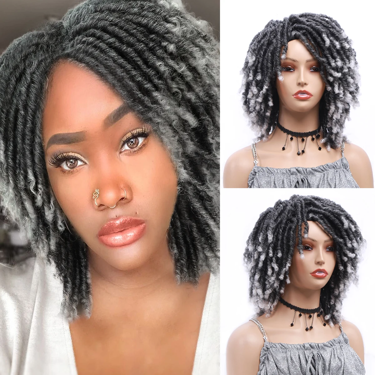 

Soft Dreadlocs Wig Afro Short Braided Wigs Afro Bob Wig Synthetic DreadLock Wigs For Black Woman Short Curly Ends Cosplay