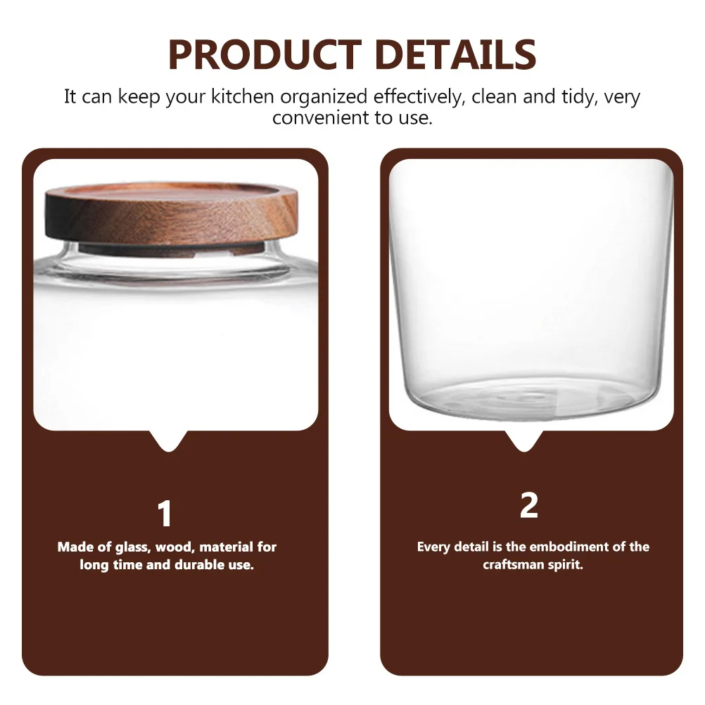 

Glass Sealed Jar with Wood Lid for Kitchen Food Storage Rice Sugar Flour Tea Coffee Spices and Fresh Keeping