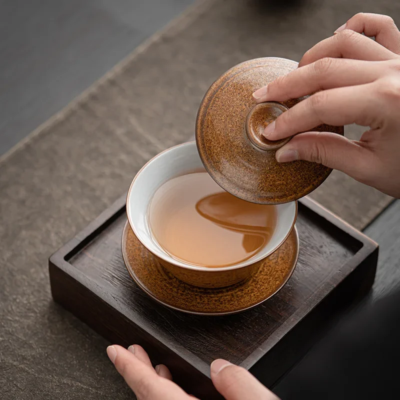 Porcelain Kung Fu Tea Set, Office Reception, Tea Making Device, Glaze Transformation, Retro Manual, Gold Gaiwan, Chinese