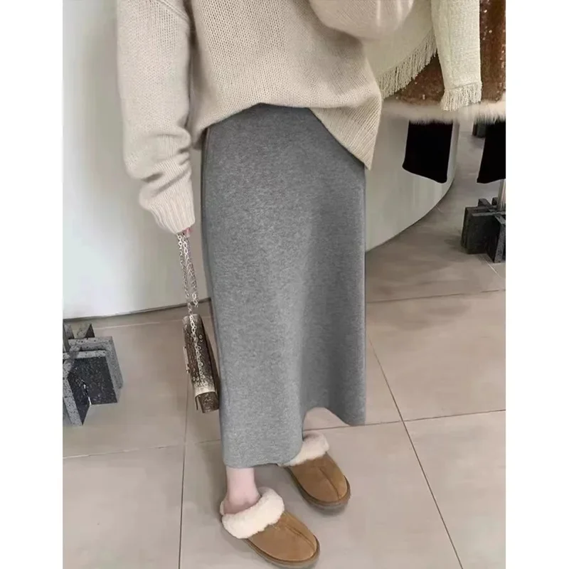 

Slit Skirt Korean Chic Summer Skirt Versatile Autumn Winter High Waist Slimming Design Knee Length Skirt Women Half Skirt New