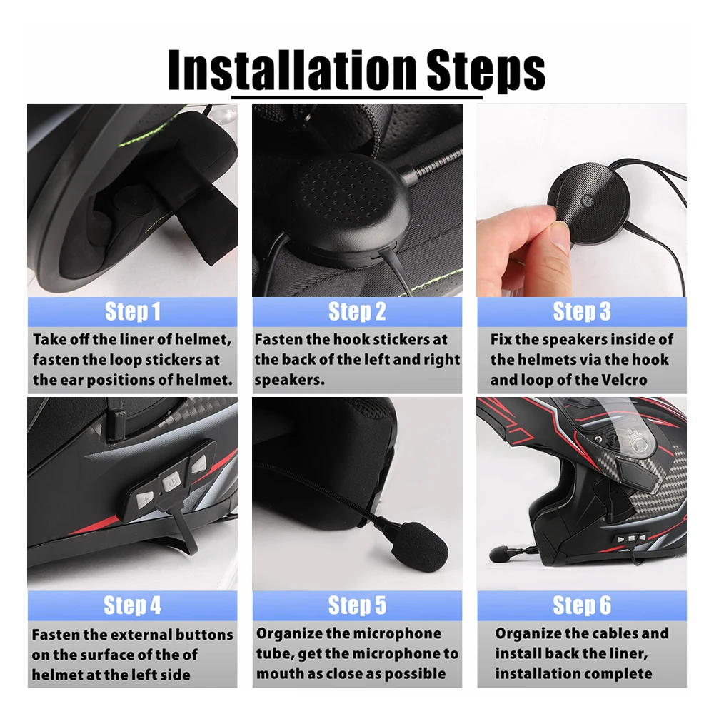 Motorcycle Bluetooth 5.2 Helmet Headset Wireless Handsfree Stereo Music MP3 Player With Mic Moto Headphone for Rider Earphone